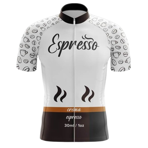 Sleek and stylish cycling jersey for coffee lovers, featuring an espresso-inspired design.