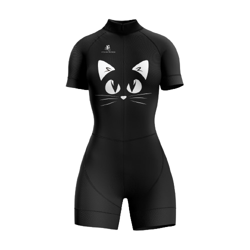 Black cat themed women's triathlon suit.