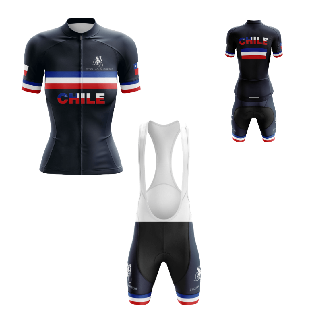 Women's cycling kit with the Chile Black Flag design for a distinctive ride.