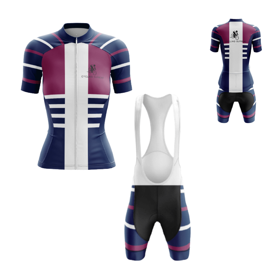 Women's cycling kit featuring a striped design for a sleek, sporty look.