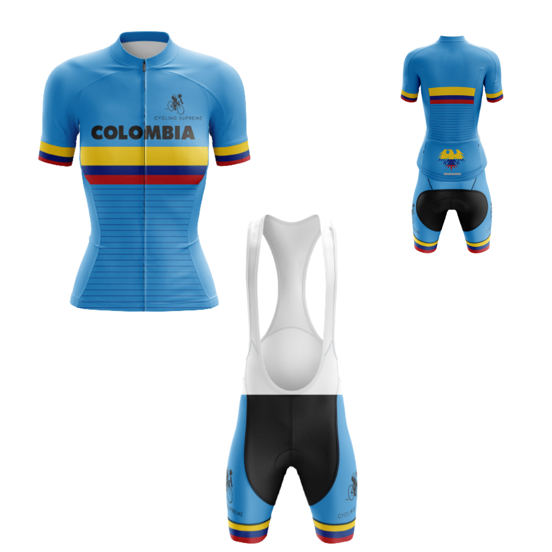 Women's cycling kit with the Colombia Flag design for a vibrant ride.