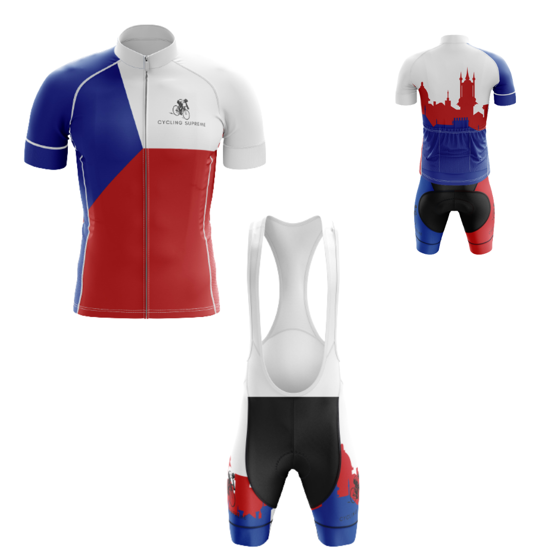 Men's Czech Republic Flag cycling kit showcasing the Czech flag design with lightweight, breathable fabric for a stylish ride.