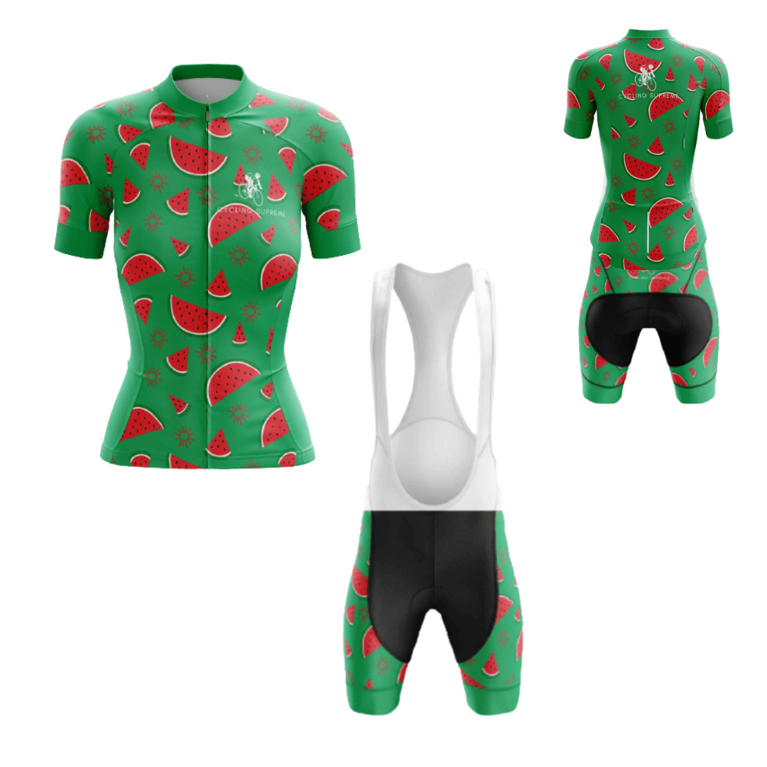 Women's cycling kit with a Watermelon design for a refreshing and playful ride.