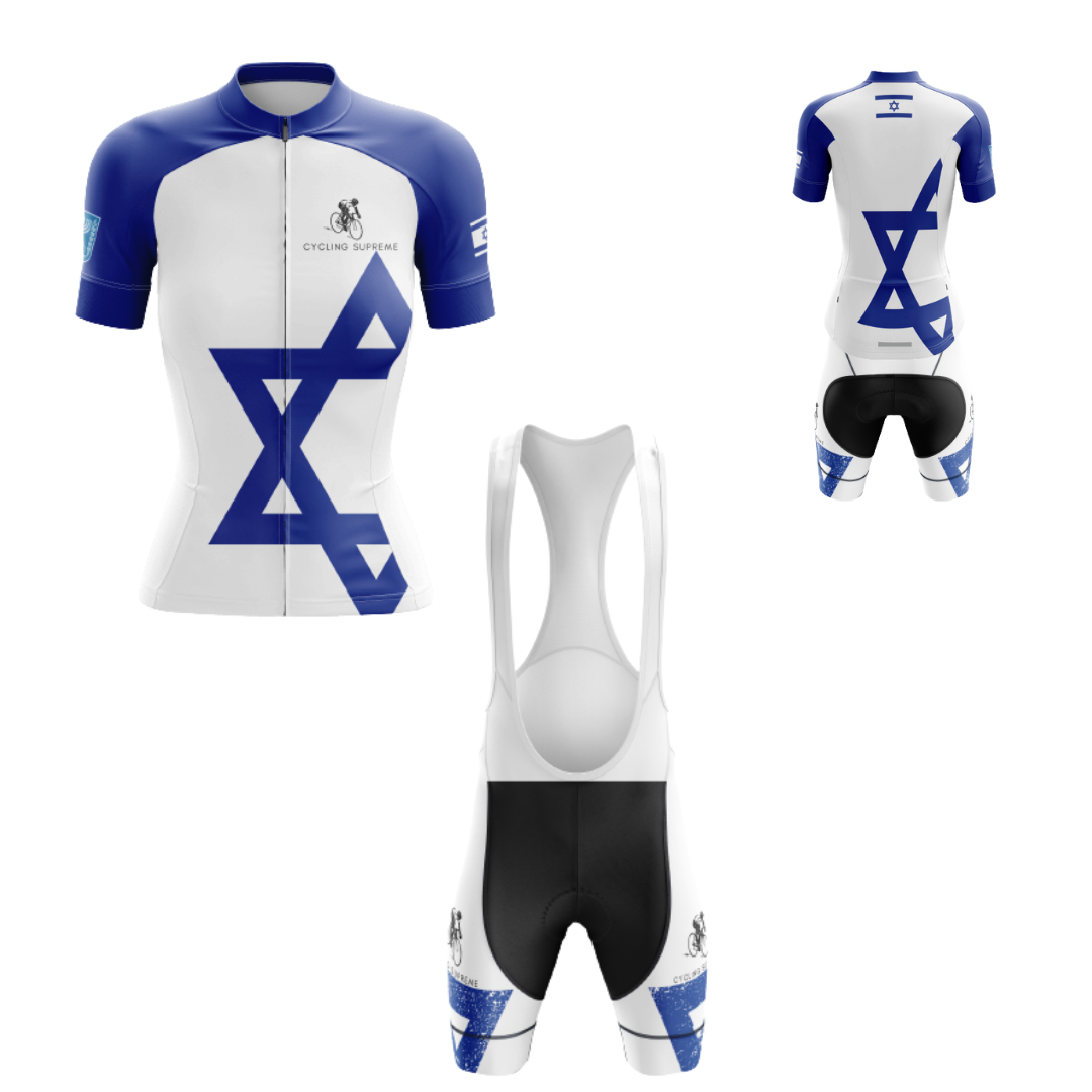 Women's cycling kit with the Israel Flag design for a stylish expression of national pride.