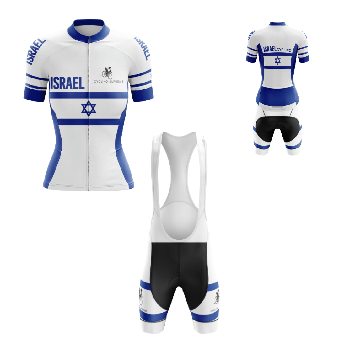 Women's cycling kit featuring the Israel Flag Riders design for a dynamic and patriotic ride.