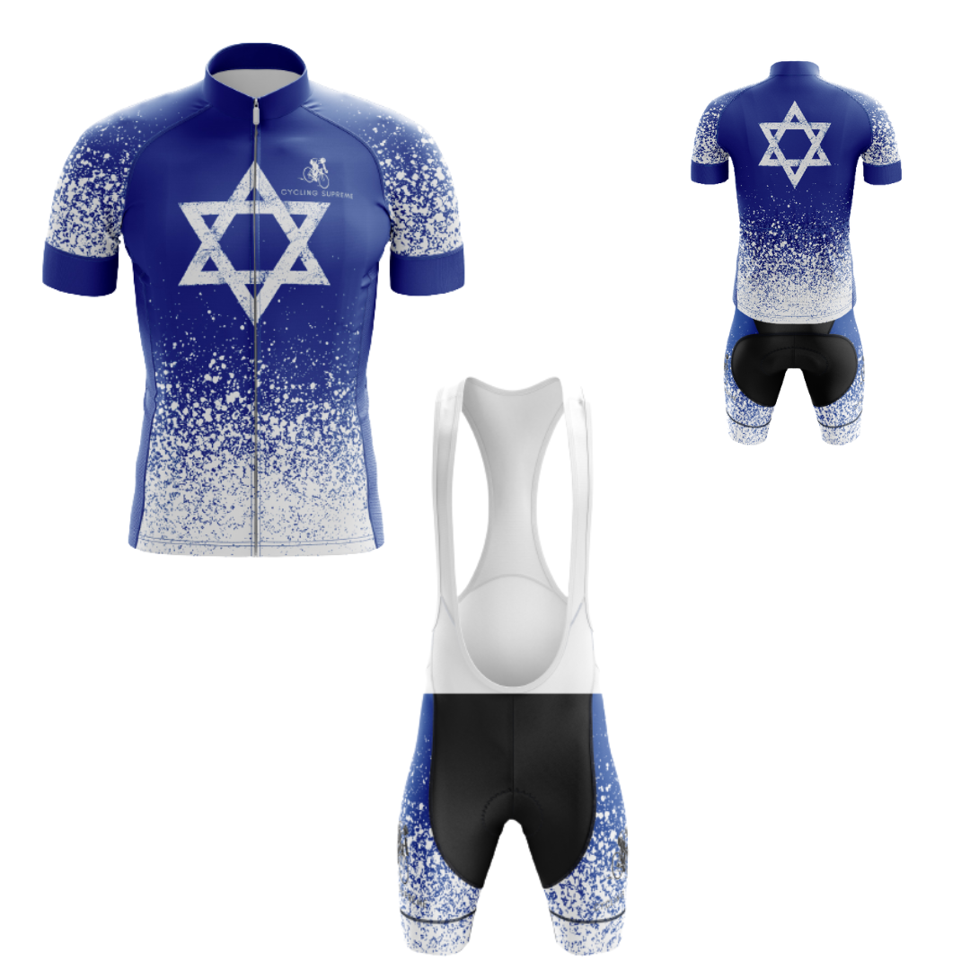 Men's Israel Splash cycling kit featuring a dynamic splash design and breathable fabric for a stylish and comfortable ride.