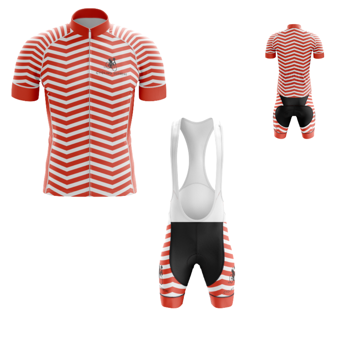 Men's Thanksgiving Red Wave cycling kit showcasing a festive red wave design and breathable fabric for comfort on every ride.