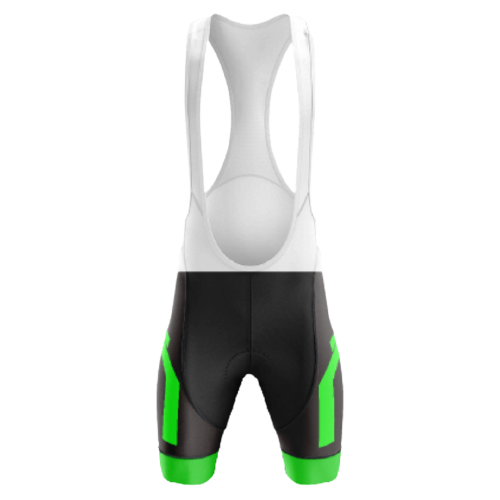 Sleek black and green unisex bib shorts for a stylish ride.