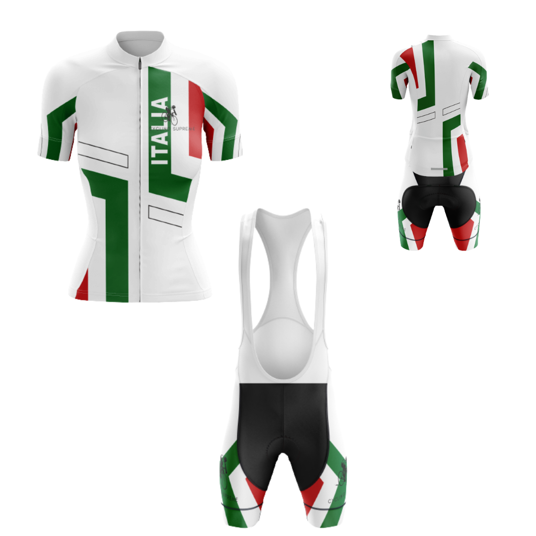 Women's cycling kit showcasing the Italy design for a stylish and patriotic ride.