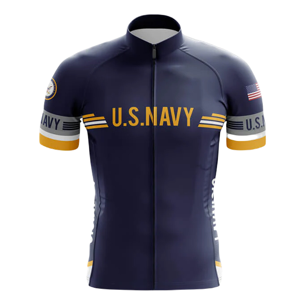 A cycling jersey featuring the U.S. Navy design.