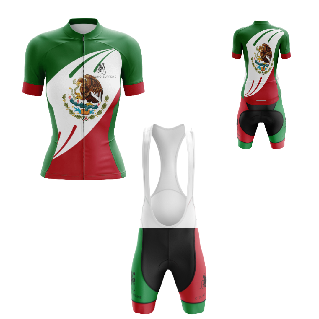 Women's cycling kit with the Mexico Flag design for a bold national statement.