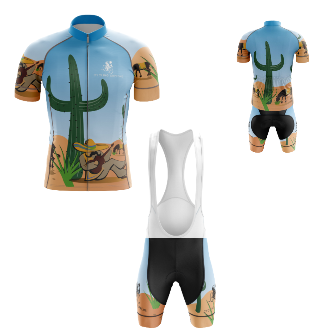 Men's Mexican Desert cycling kit featuring a desert-themed design with breathable fabric for a comfortable, performance-focused ride.