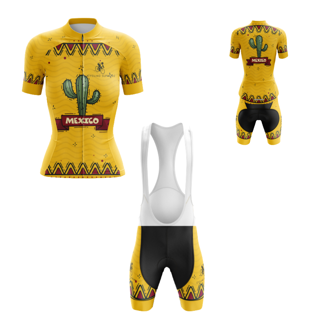 Women's cycling kit featuring a Mexico Cactus design for a lively appearance.