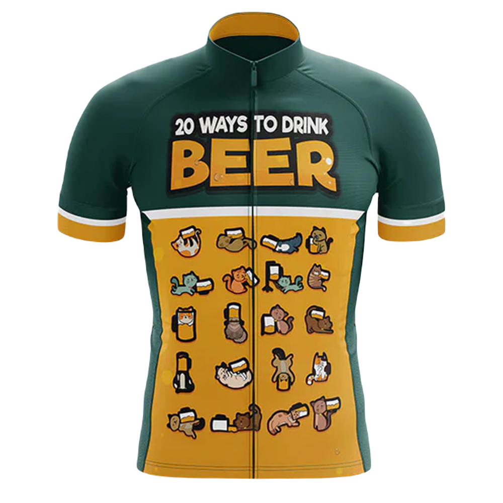 A fun cycling jersey with a beer-themed design.