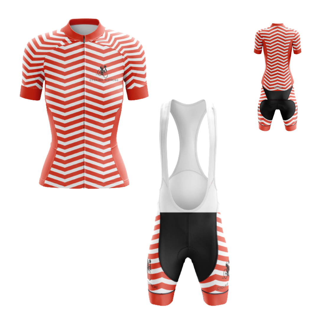 Women's cycling kit featuring a Thanksgiving Red Wave design for a stylish look | Cycling Supreme