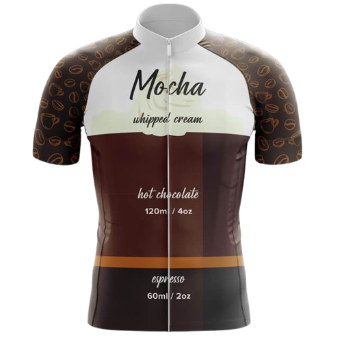 Rich and cozy cycling jersey with a mocha coffee theme. Perfect for caffeine-fueled riders.