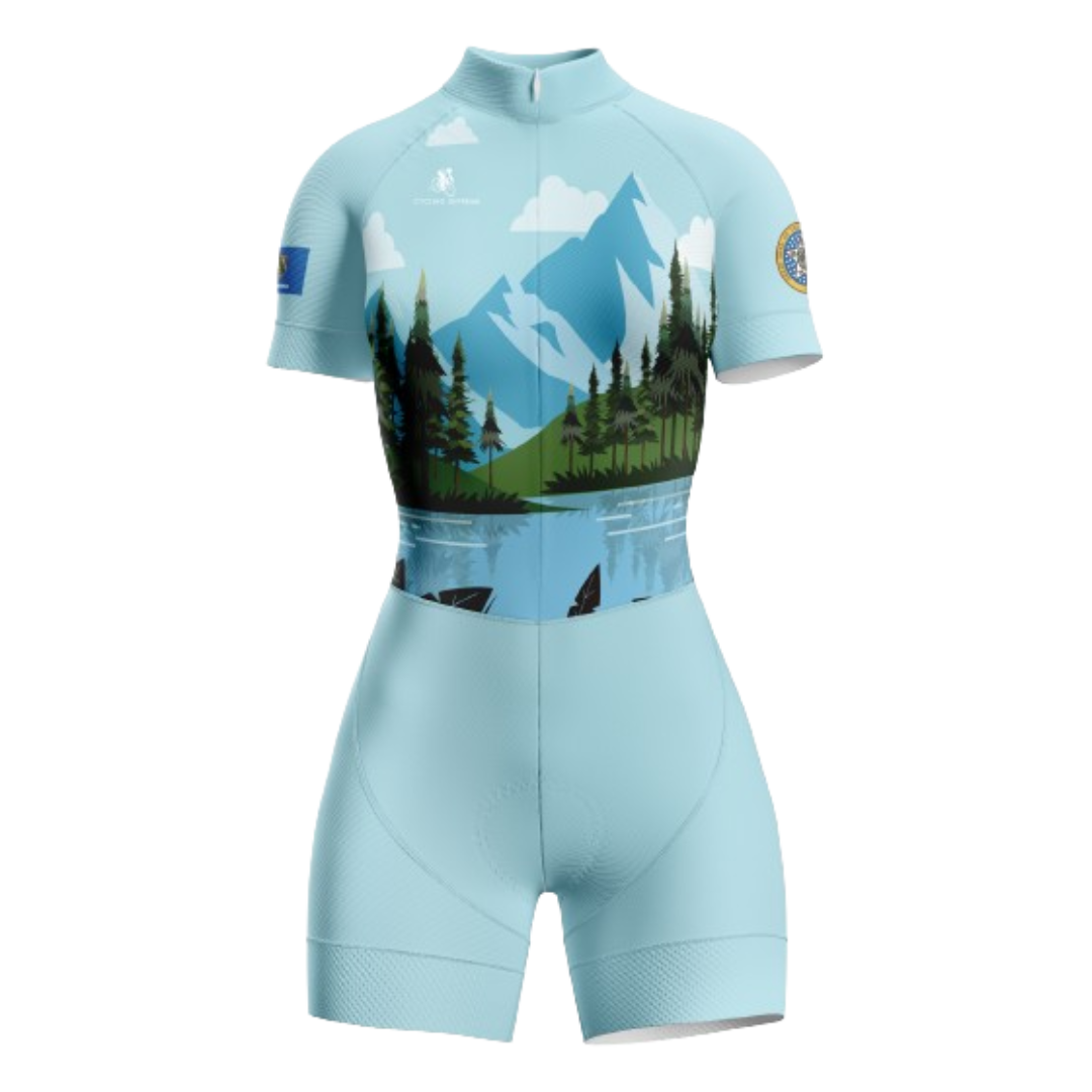 Mountain Life themed women's triathlon suit for outdoor lovers.