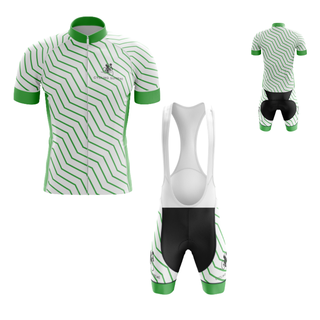 Men's Thanksgiving Green Wave cycling kit featuring a vibrant green wave design and breathable material for peak performance.