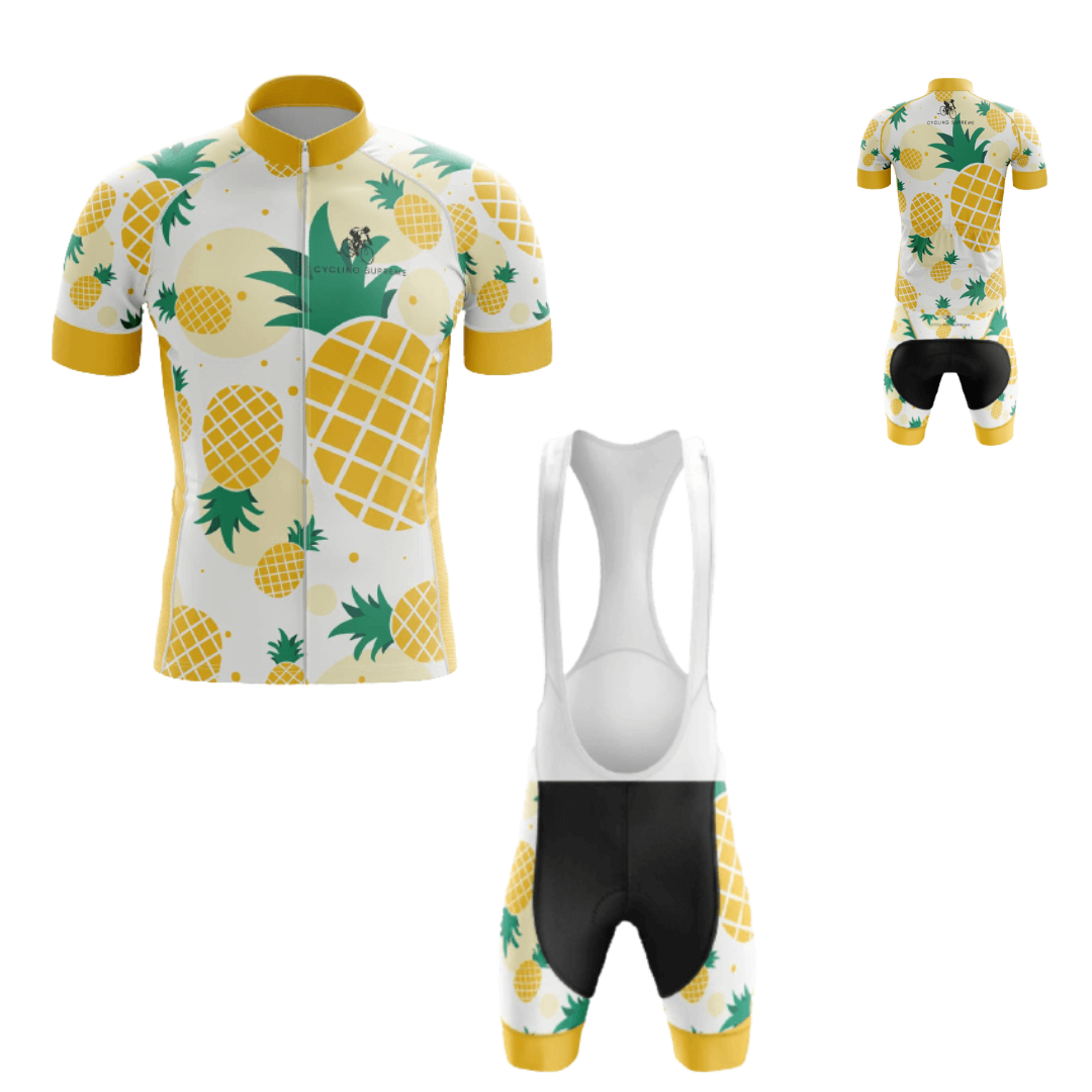 Men's Pineapple cycling kit featuring a vibrant pineapple design and breathable fabric for a fun and comfortable ride | Cycling Supreme