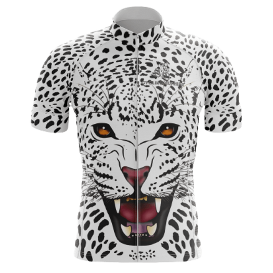 Men's Snow Leopard cycling jersey featuring a striking snow leopard design and breathable fabric for a stylish and comfortable ride.