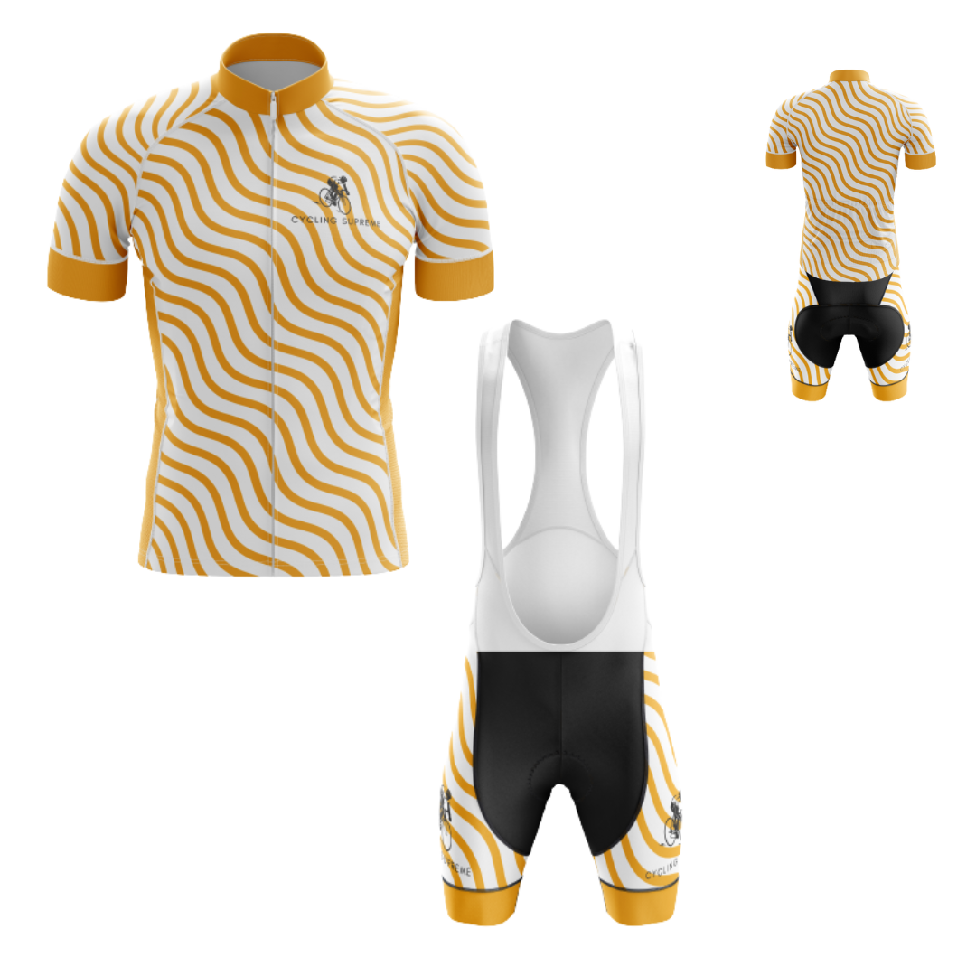 Men's Thanksgiving Orange Wave cycling kit featuring a lively orange wave design and performance-enhancing, breathable fabric.