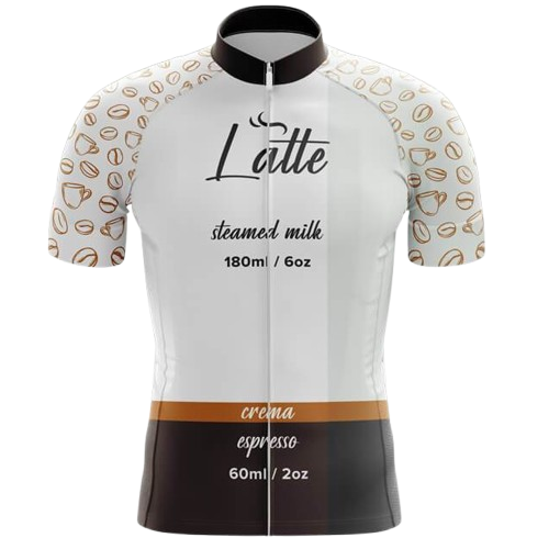 Light and stylish cycling jersey with a creamy latte design. Ride in comfort and café-inspired style.