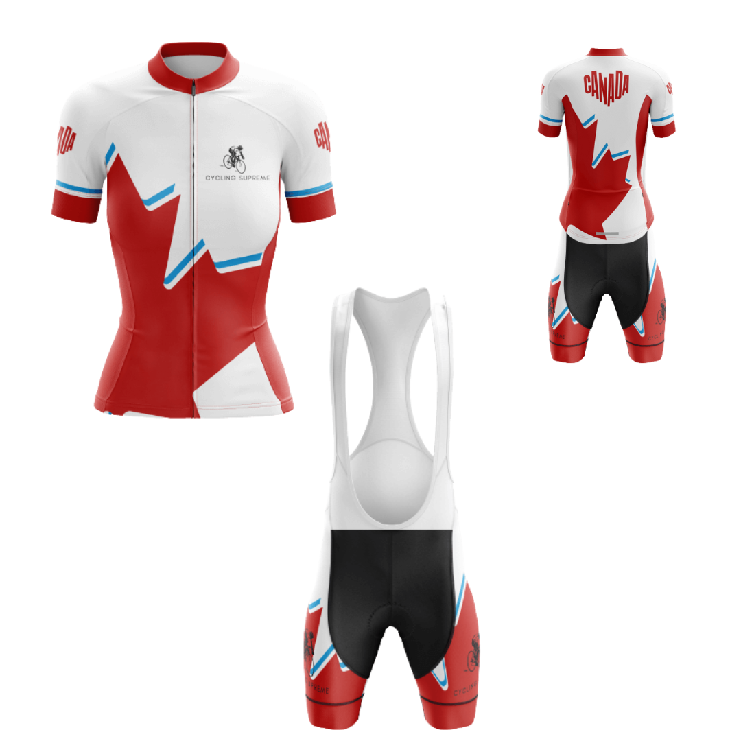 Women's cycling kit with the Canada Leaf design for a stylish ride.