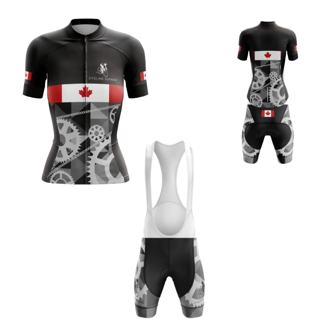 Women's cycling kit featuring the Canada Crank design for a sleek look.