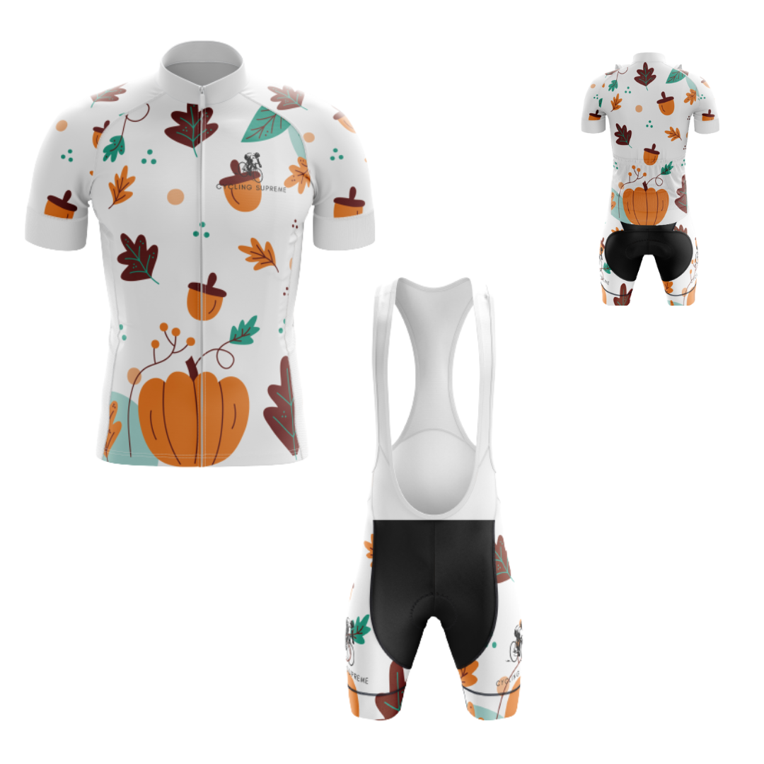 Men's Thanksgiving Nut cycling kit with a playful nut-themed design and lightweight, breathable fabric for a comfortable fit.