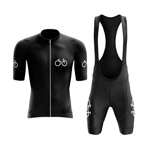 Classic black cycling kit with a sleek and aerodynamic fit for serious riders.