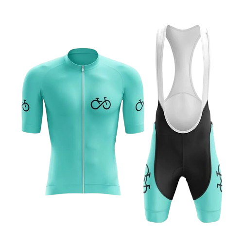 Cool cyan cycling kit with a breathable and aerodynamic fit for high-performance cycling.