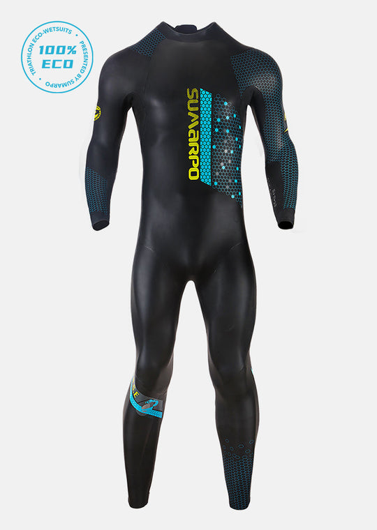 A men's full-body eco triathlon wetsuit engineered for speed and efficiency.