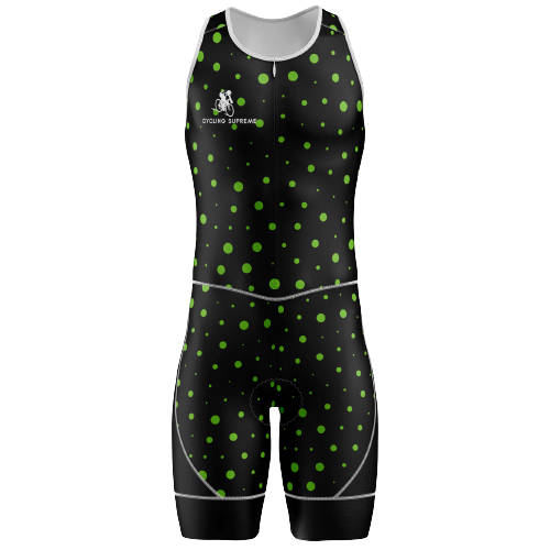 Sleeveless polka dot triathlon suit for men.