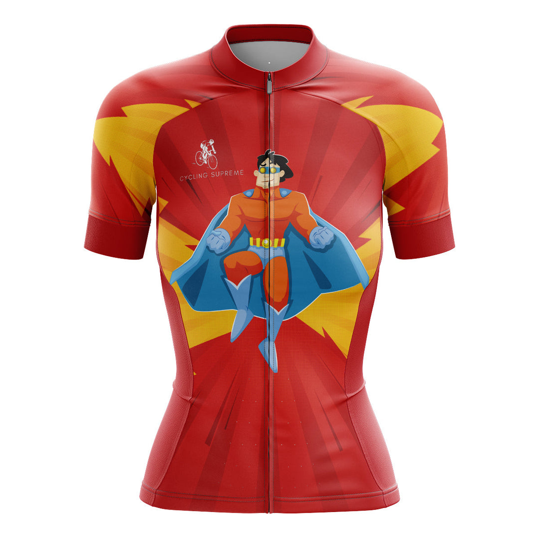 Women's cycling jersey featuring Superman logo.