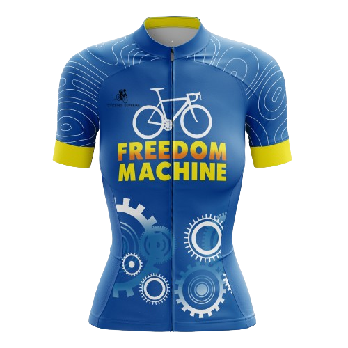 Women's cycling jersey celebrating freedom of biking.