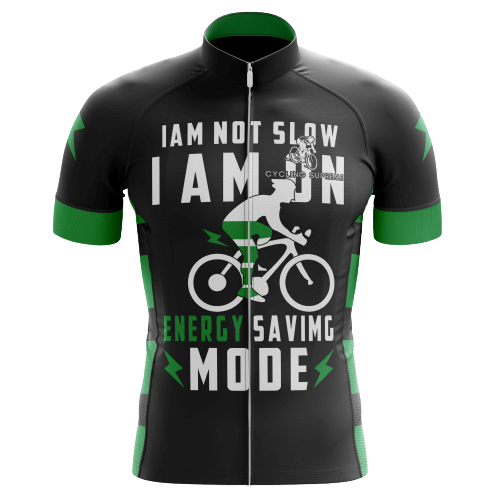 I Am Not Slow, I Am On Energy Saving Mode men's cycling jersey, humorous