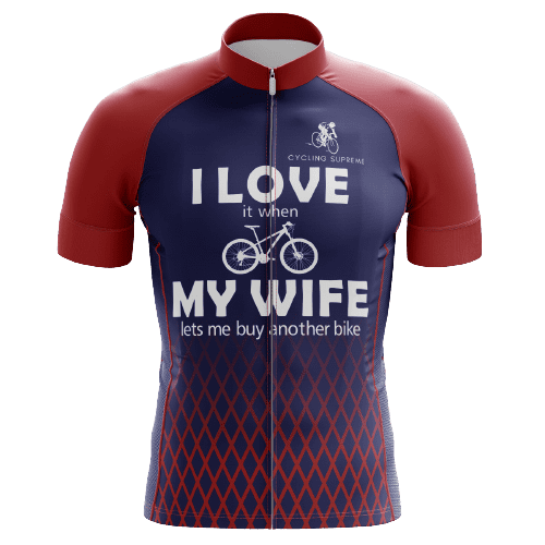 I Love It When My Wife Lets Me Buy Another Bike men's cycling jersey, funny