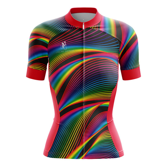 Women's cycling jersey with neon stripe design.