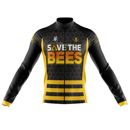 Men's long sleeve cycling jersey with Save the Bees design.