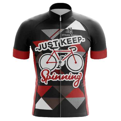 Just Keep Spinning men's cycling jersey, motivational