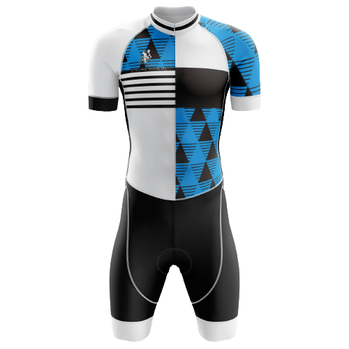 Men's blue/white/black triathlon suit.