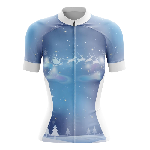 Women's cycling jersey with Santa's sleigh design.