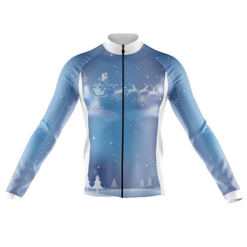 Men's long sleeve cycling jersey with Santa sleigh design.