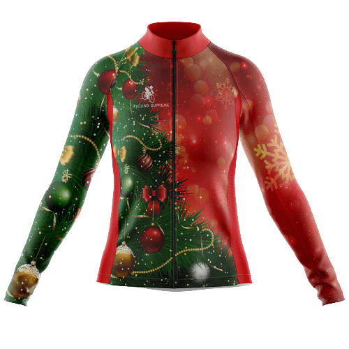 Long Sleeve Cycling Jersey Christmas Tree Womens