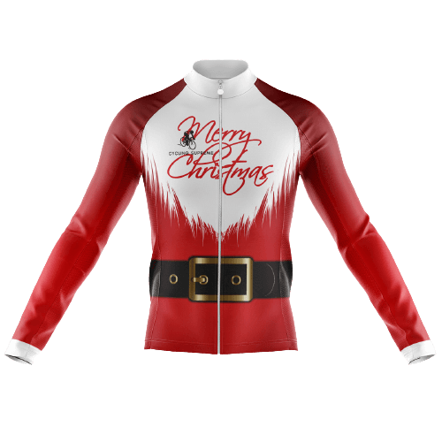 Men's long sleeve cycling jersey with Santa suit design.