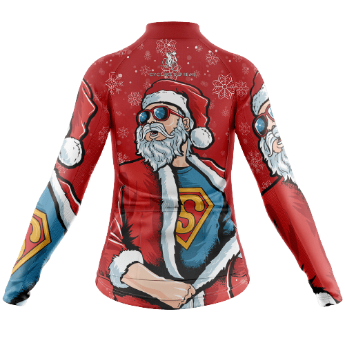 Long Sleeve Cycling Jersey Superman Santa Womens