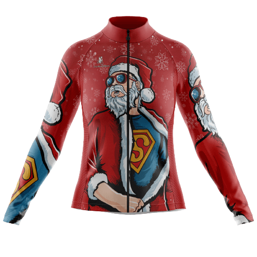 Long Sleeve Cycling Jersey Superman Santa Womens