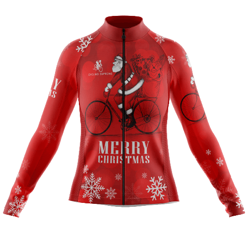 Long Sleeve Cycling Jersey Riding Santa Womens