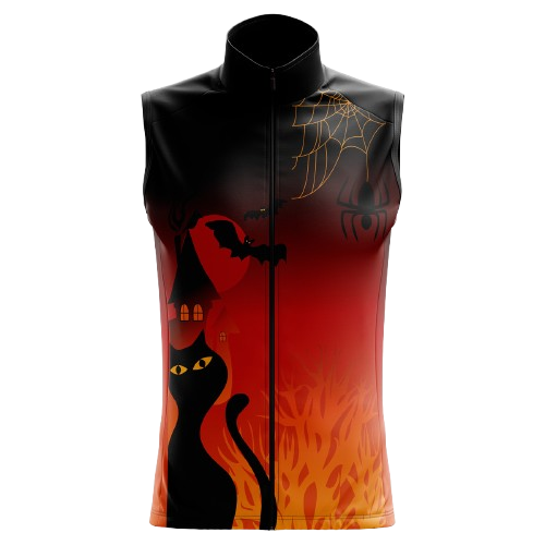 Women's Halloween Cats & Bats sleeveless cycling jersey with a fun cats and bats design for festive Halloween rides.