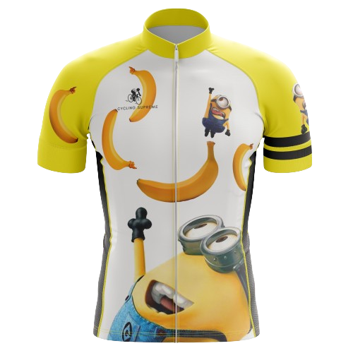 Men's Minions cycling jersey with a fun Minions graphic and breathable material for a playful and comfortable cycling experience.